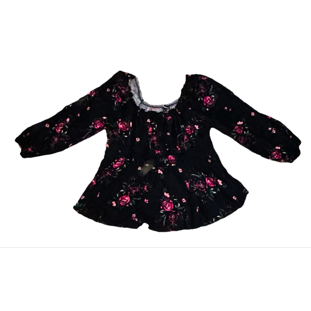 Torrid Black Floral Rayon Slub Waist Blouson Sleeve Blouse 3